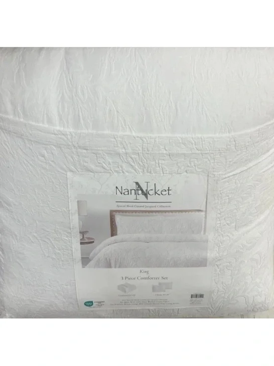 Nantucket Jacquard White Stone Washed Cotton King Comforter Set 106”x90”