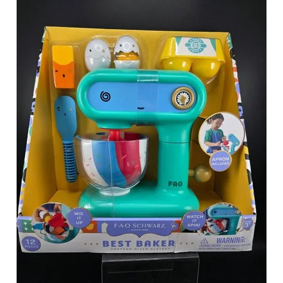 FAO Schwarz 12-Piece Best Baker Pretend Mixer Playset Ages 3+ Apron Included Toy