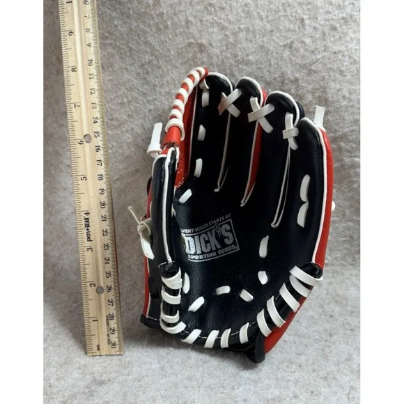 Dicks red black little boy‎ baseball leather glove sports gear 8 In
