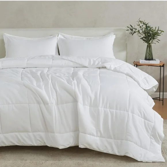 Twin Comforter White Down Alternative Dorm College Reversible 2 Piece Bedding OW