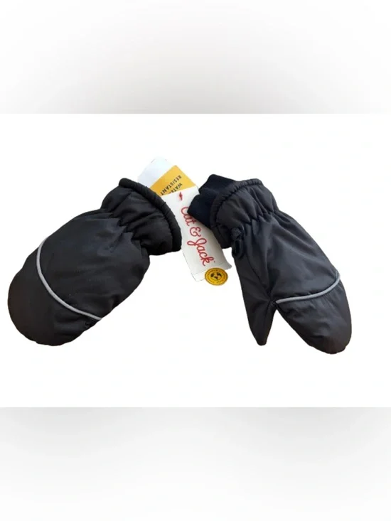 Cat & Jack Black Kids Winter Mittens with Knit Cuffs