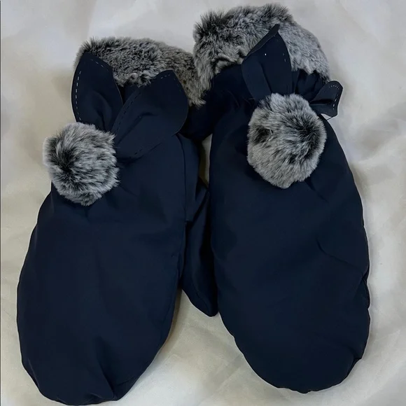 “Bundle 10 for $13” Juniors Navy Mittens with Faux Fur Trim teen girl