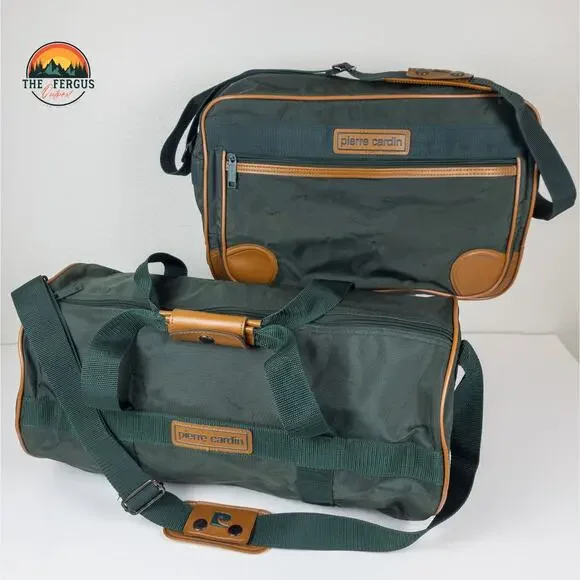 Pierre Cardin Travel Duffle & Messenger Bag Leather Handles Rare Vintage Preppy