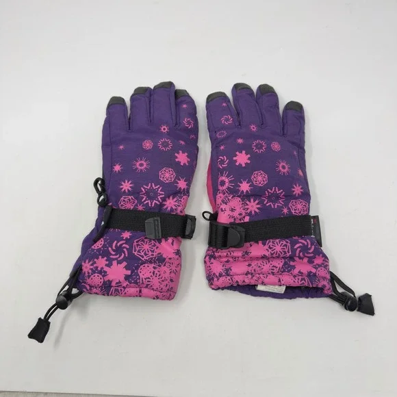 Girl's Purple Pink Snowflake 3M Thinsulate Insulated‎ Ski Gloves Size 7-16
