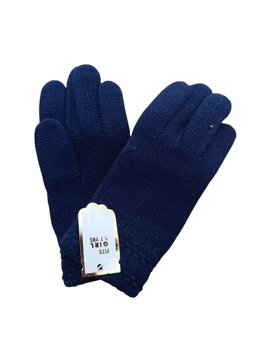 New Vintage Girls Knit Gloves Blue Cable Fits 3-7 Yrs Winter Warm Acrylic Navy