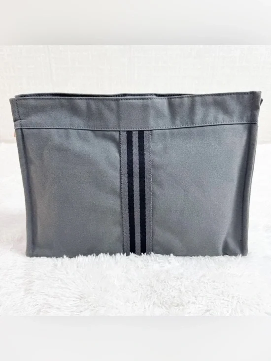 AUTH Hermès Pouch Pochette Clutch in Silver Grey Gris Cotton Canvas AUTHENTIC