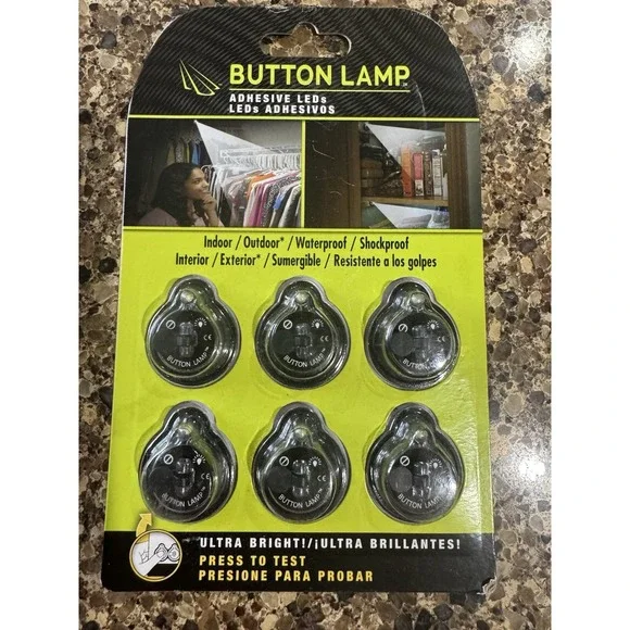 BUTTON LAMP 6 Pack Adhesive LEDs Light Package Ultra Bright New In Package‎