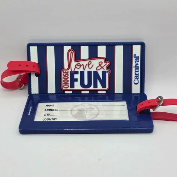 Carnival Cruise Line Choose Love & Fun Red White Blue Rubber Luggage Tags 2 Pcs