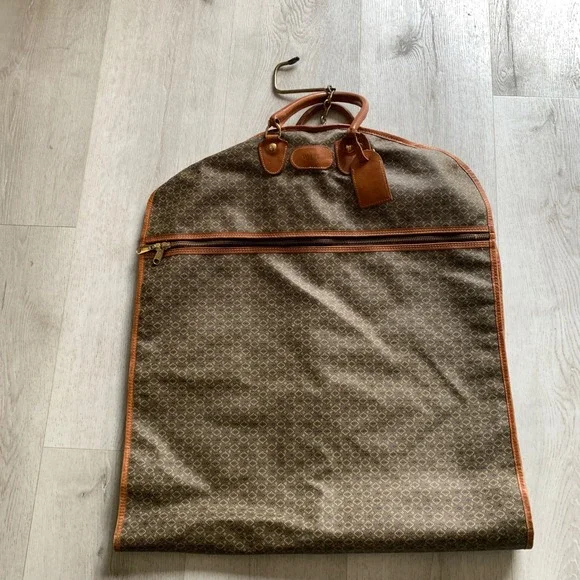 Vtg WBC Monogram‎ Garment Bag Travel Suit Cover Luggage Brown Jacquard
