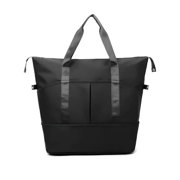 Expandable Travel Duffle Bag Carry On Black Lightweight With Pockets New