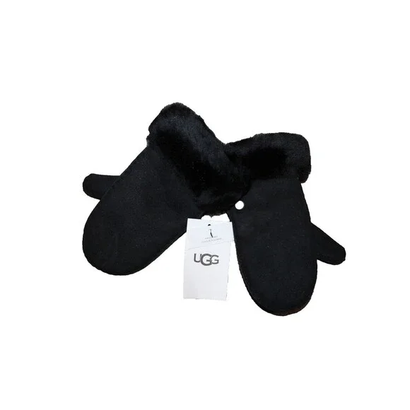 UGG SUEDE FUR LINED MITTENS NEW BLACK SZ 4/6 UNISEX GIRLS BOYS $95