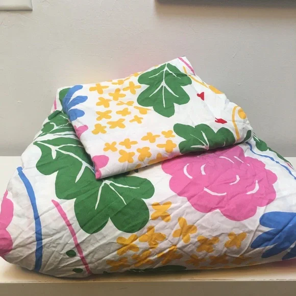 Marimekko king duvet cover and one sham green pink cotton