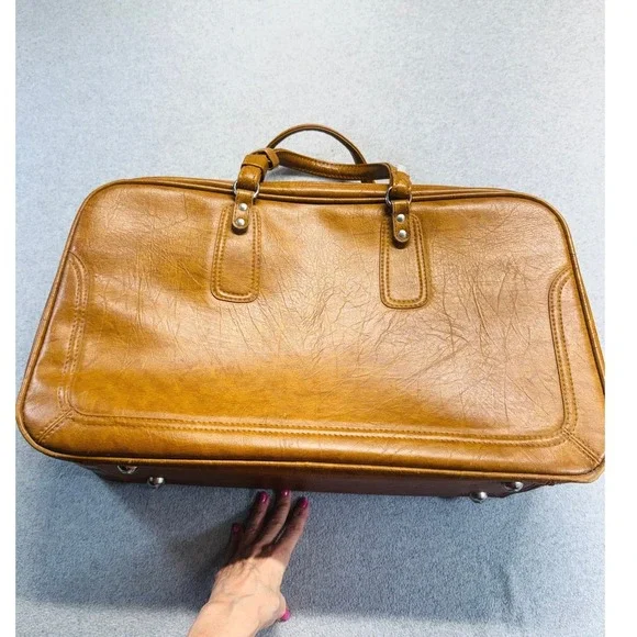 Vintage Samsonite Brown Faux Leather Carry On Luggage Travel Suitcase Retro