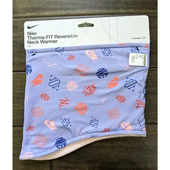 Nike Neck Warmer Reversible Youth Kids Pink Purple Logo Graphic Print Embroidery