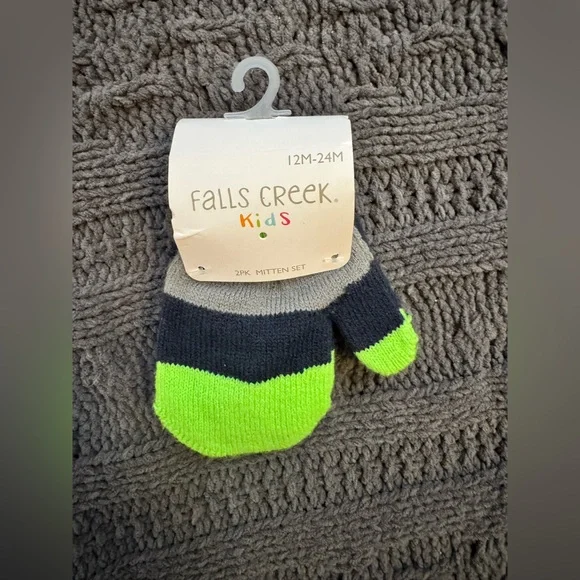 Falls Creek Neon Green, Black & Gray Toddler Mittens (12-24M)