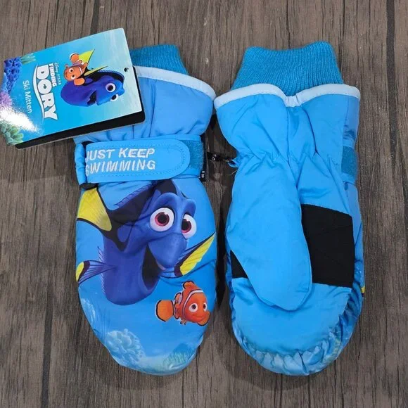 Disney ✦ Finding Dory Kids Mittens ✦ Blue 3M Thinsulate Nemo Velcro Strap Winter