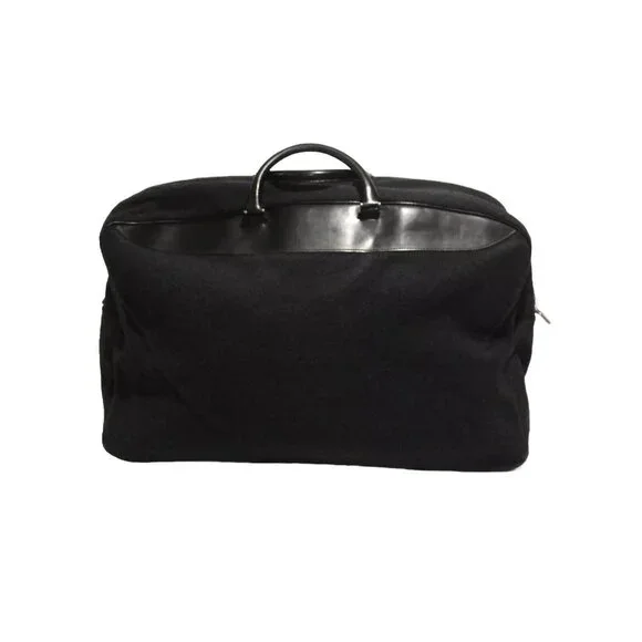 Furla Gray Wool Black Leather Weekender Bag Double Handle Travel Overnite Large