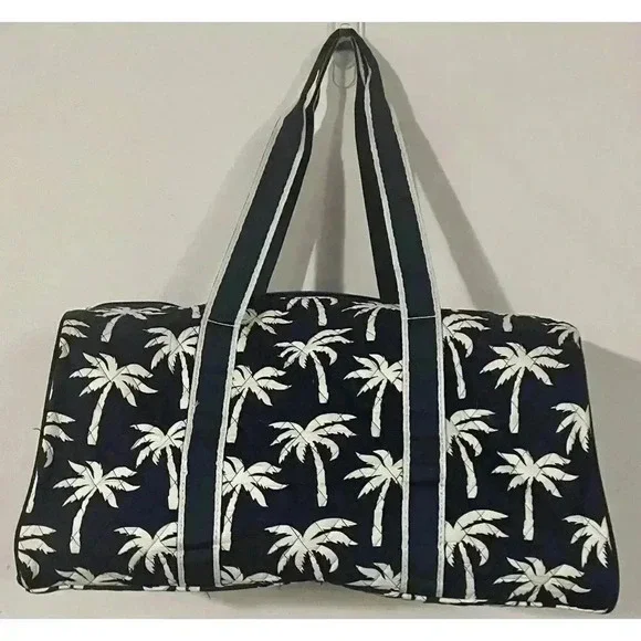 NGIL Quilted Palm Tree‎ Travel Duffel Bag Blue White 21” L x 10 1/4” H x 10” W