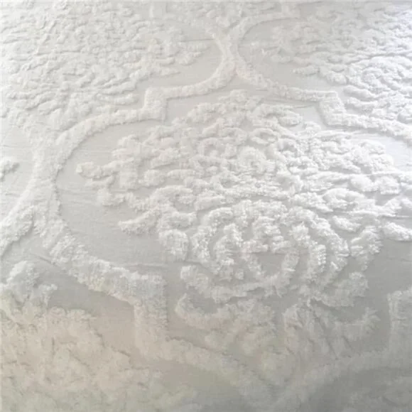 NEW Anthro White Queen / King Boho Chenille Damask Comforter Bedspread Sham Set