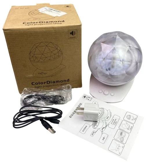 ColorDiamond Light Projection Lamp White USB Charge Speaker Music NEW‎