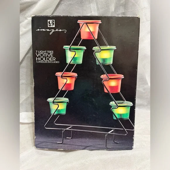 Vtg images 7 Light Tree Votive Holder - Red and Green‎ Christmas candle holder