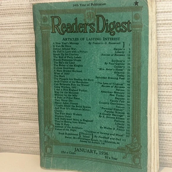 Readers Digest Magazine Of Lasting Interest April 1938 136 pages