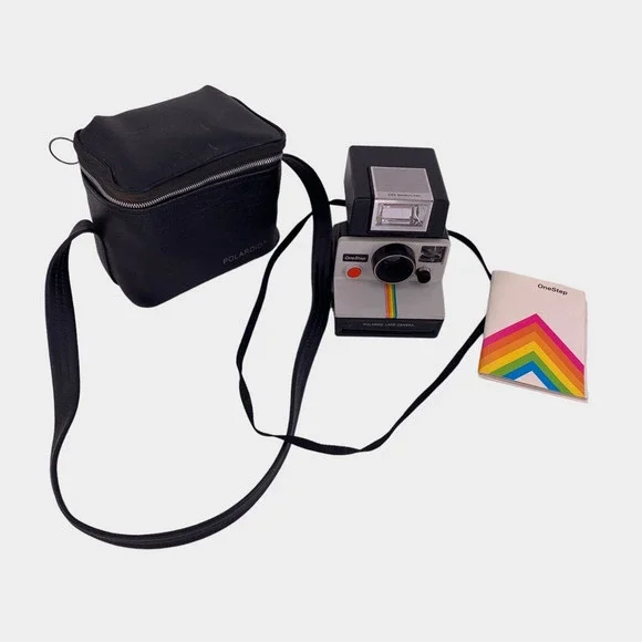VTG Polaroid Gray Rainbow Stripe One Step Land Camera With Flash UNTESTED