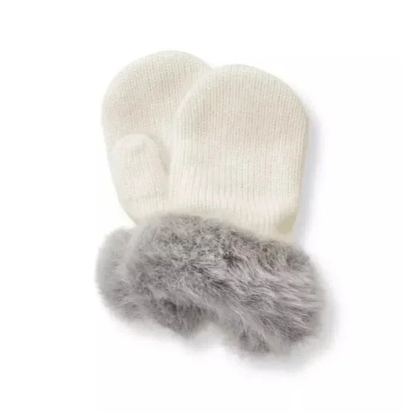 Janie and Jack Baby Girls Size 6-12 Months Faux Fur Trim Mittens in Ivory $24