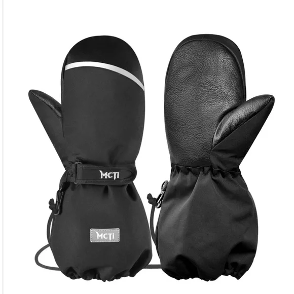 Waterproof Sherpa-Lined Cuffed Mittens w/Toggle Black Kids XS (2-4 yrs).