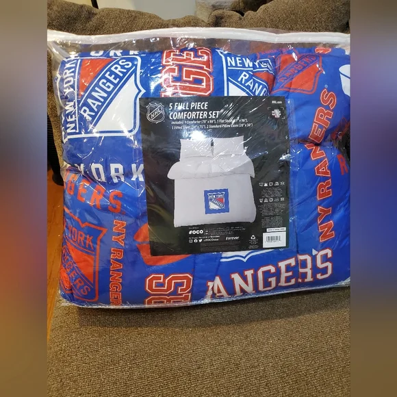 New York Rangers FOCO Full Sz Blue Comforter Set w/sheets & Cases NWT