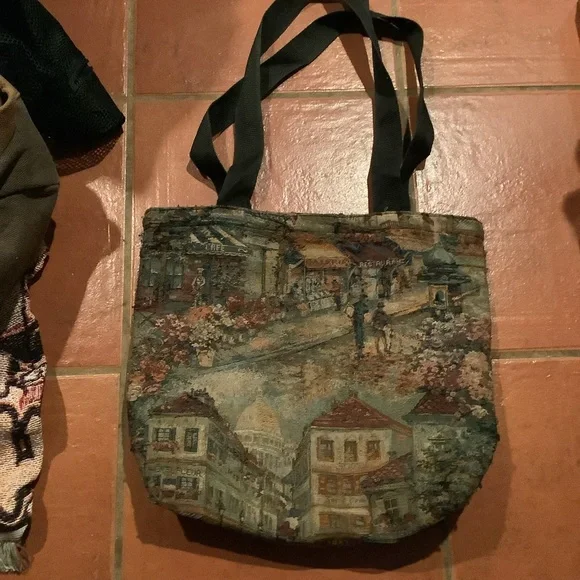 Vintage vtg destination Travel Purse Paris Scene tote bag