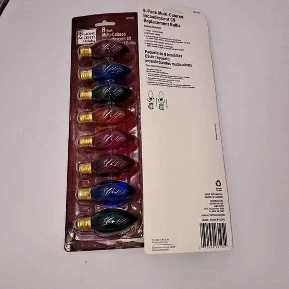 Home Accents Holiday 8 pk. Multi-colored Incandescent C9 replacement bulbs case