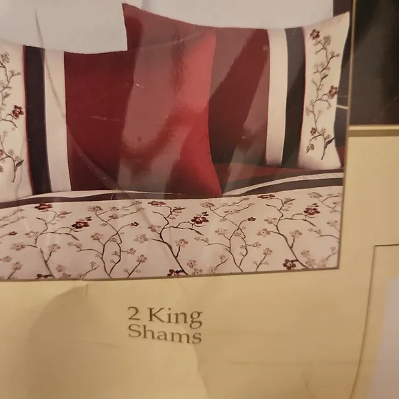 King Size Elegant Floral Embroidered Bedding Set - Red, White And Brown