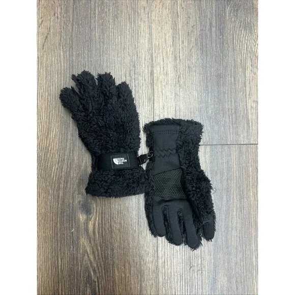 The North Face Gloves Kids One Size Black Fleece Adjustable Wrist Strap MNM19