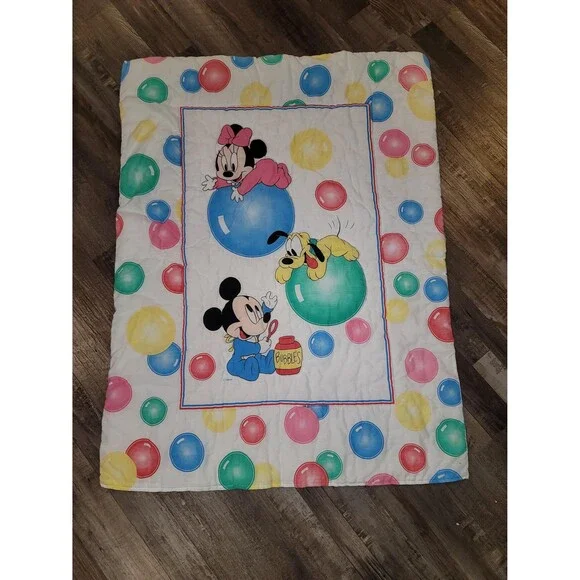 Vintage Disney Mickey Minnie Pluto Baby Crib Comforter 1980s