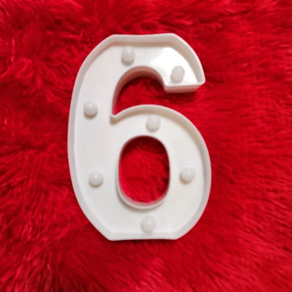 White Number 6 or 9 Plastic Light up wall or table decor, birthday party, nightl