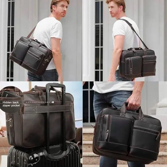 Masa Kawa Leather Briefcase for Men Laptop Travel Bag 17”