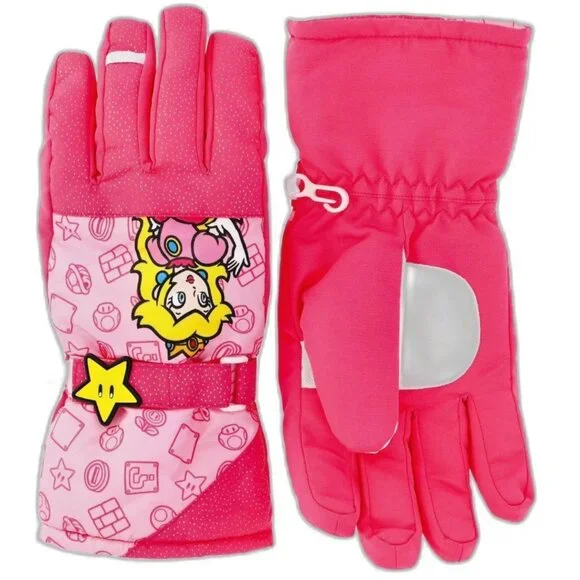Super Mario Princess Peach Insulated Gloves 3M GIRLS SIZE S-M Pink Ski NEW