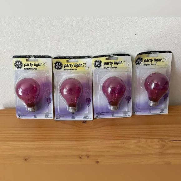 *NEW*NOS* GE Party Light 25W Pink Decorative Bulb (A19) Lot of 4 16333