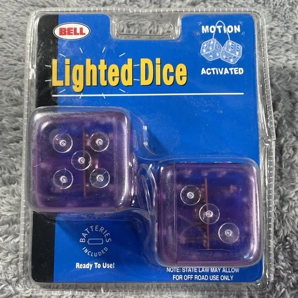 Bell Plastic Motion Light Up Dice Clear/Purple Vintage RARE Item 2001 HTF NOS