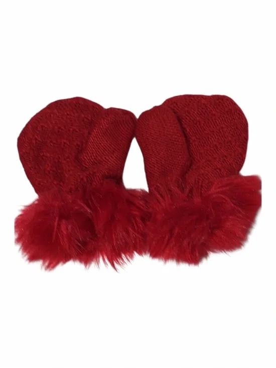 Janie and Jack Baby Girls Faux Fur Cuff Sweater Mittens in Red