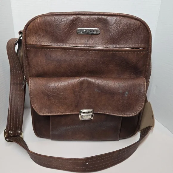 Vintage 70s Samsonite Sonora Shoulder Bag Carry-On Luggage Brown Leather 13x11x6