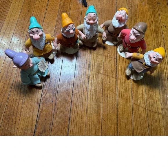 Vintage Disney Seven Dwarfs‎ Flocked PVC Figures Set Snow White Collectibles