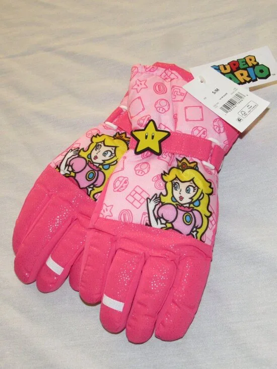 NWT Princess Peach Super Mario Winter Gloves Thinsulate SKI Gloves Girls S/M