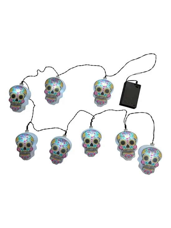 Sugar Skull LED String Lights - Multicolor Day of the Dead Party Decor