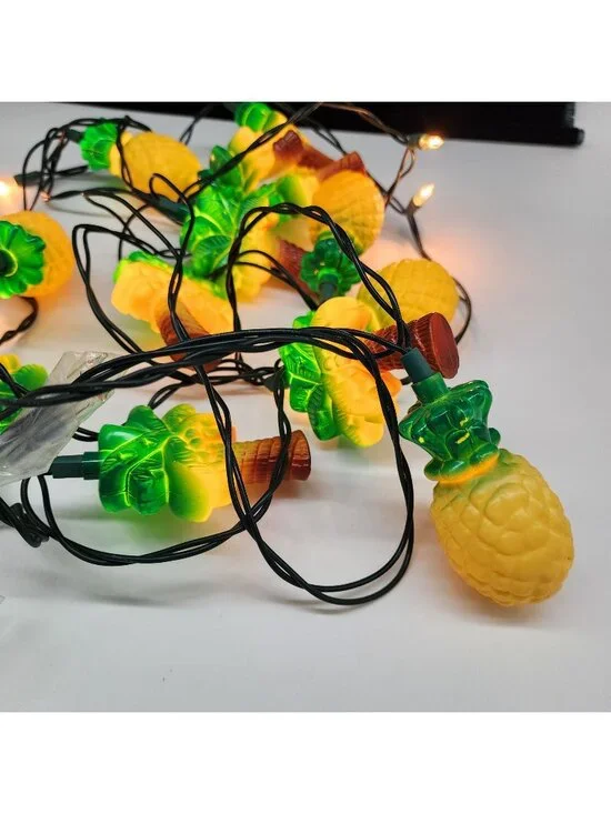 Pineapple Themed String Lights With 10 LED Bulbs Green & Yellow Plastic 2 Sets