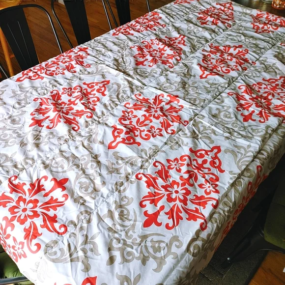 PB Reversible Comforter Twin / Twin Xl Floral Pink Bright Coral White Tan