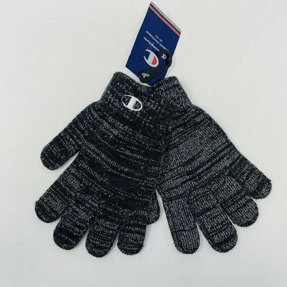 Champion Toddler Girls One Size Fits Most Metallic Knit Gloves Black Silver 849