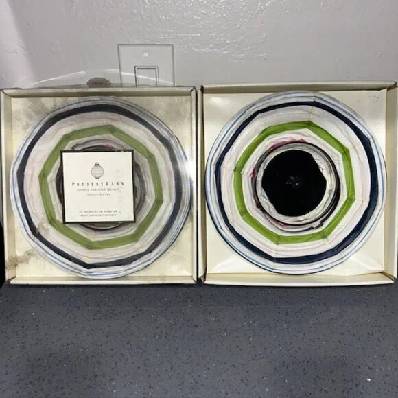 Lot of 2 - Pottery Barn Battery Operated Paper Lantern 10” Colorful Party Decor