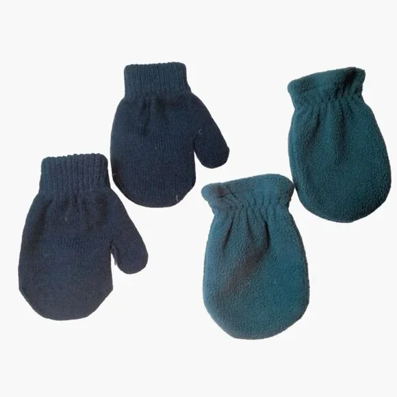Infant Knit Fleece Mittens Blue Lot 2 Pair